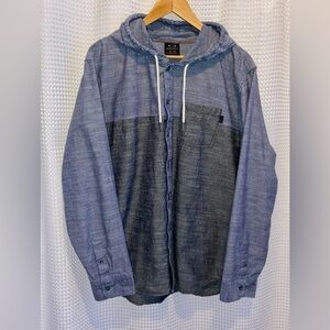 2/40$ Men’s OAKLEY heathered blue&gray‎ hooded buttoned long sleeves shirt Sz XL